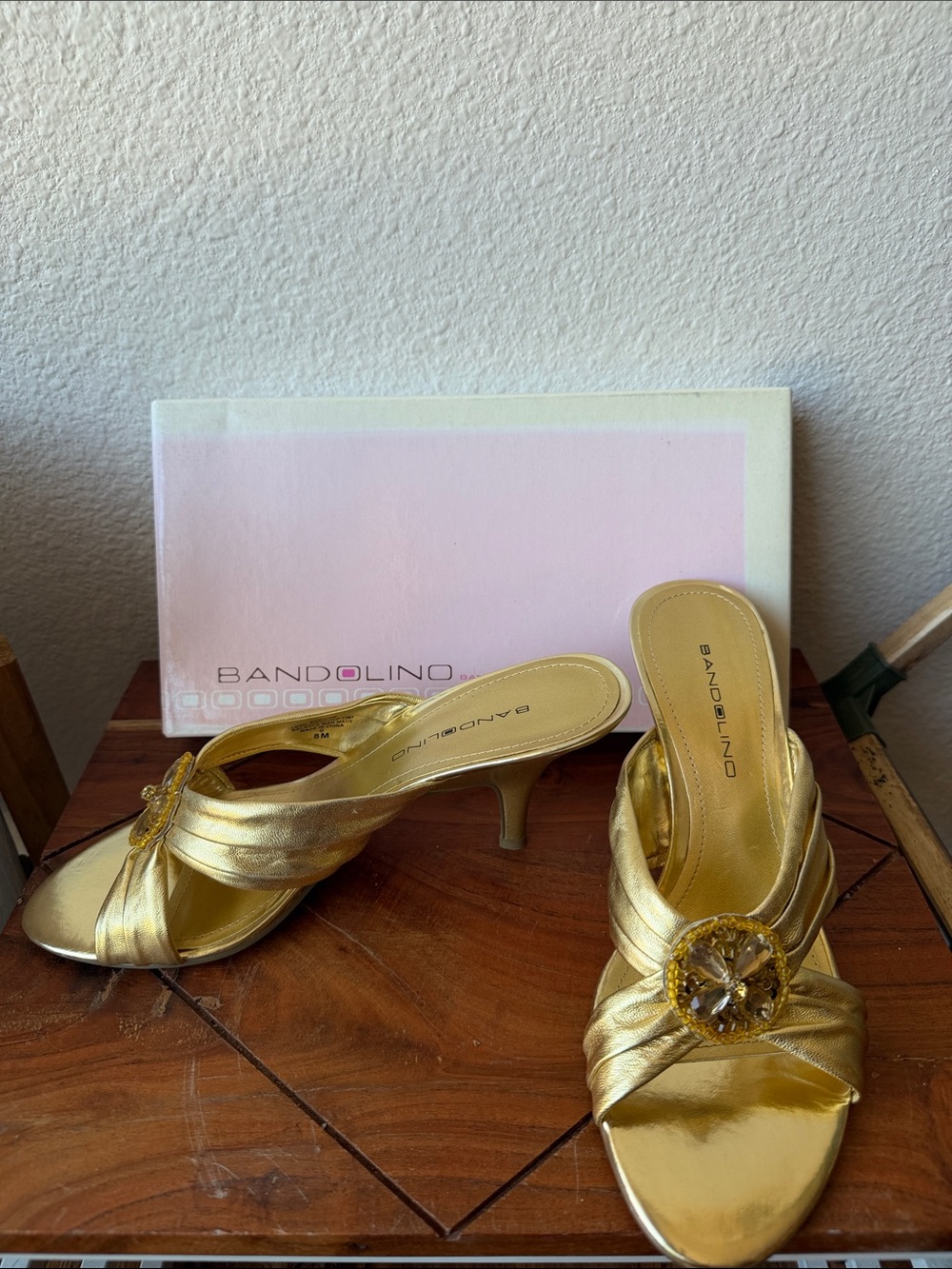 Bandolino Gold Low Heel Dress Sandals